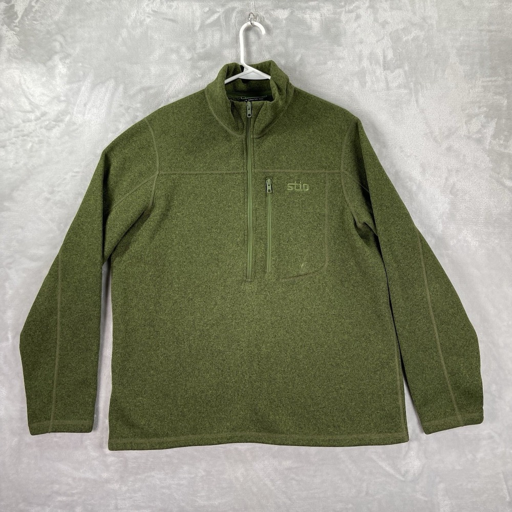 Stio Sweater Mens Large Wilcox 1/2 Half Zip Fleece Pullover Outdoor Cozy Green